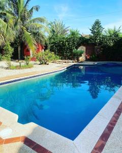 a swimming pool with blue water in a yard at La Villa Tila in Warang