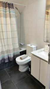 a bathroom with a toilet and a sink at Apartamento en Concepción con estacionamiento privado in Concepción