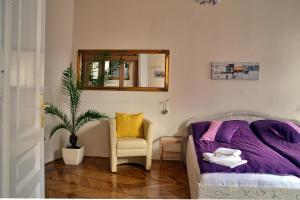 a room with a couch and a chair and a mirror at Peter's Home in Budapest