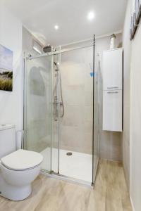 un baño con ducha y WC en Les Voiliers 21, en Sint-Idesbald