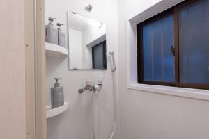 a bathroom with a shower with a sink and a mirror at Y's INN Ikebukuro 013T in Tokyo +47 photos