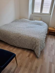 een slaapkamer met een bed en een houten vloer bij La cigogne d'Alsace 2 in Sélestat +42 foto's