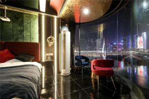Katil atau katil-katil dalam bilik di 重庆暖余江景民宿 Chongqing Nuanyu River View Hotel