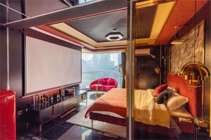 Katil atau katil-katil dalam bilik di 重庆暖余江景民宿 Chongqing Nuanyu River View Hotel