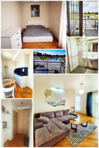 a collage of four pictures of a room at Bangų g. Apartamentai in Klaipėda