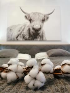 a picture of a cow and a bunch of birds at SmartApart - Design Apartment - Favorite Place - Full Equipment - Public Transport in Nürnberg