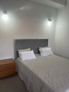 a bedroom with a bed with two pillows on it at Casa da Barragem in Marco de Canavezes