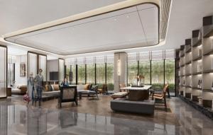 a rendering of a living room with people in it at Atour Hotel Xishuangbanna Jinghong Lancang River in Jinghong