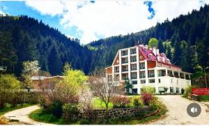 un gran edificio frente a una montaña en Hotel Green Valley Savsat, en Savsat