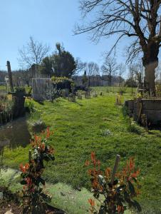 a cemetery with flowers in a grass field at Le phare de l'âme in Briatexte