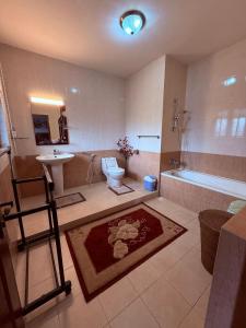 a bathroom with a toilet and a sink and a tub at Resident View Homestay in Kandy +51 photos