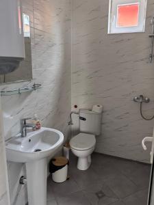 a bathroom with a white toilet and a sink at ZORA mini APARTMENT in Vidin