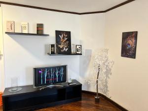 a living room with a flat screen tv on a table at St Regis Apartment Degla Maadi in Cairo