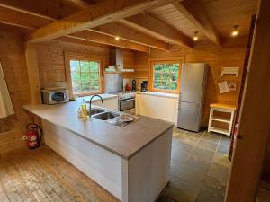 a kitchen with a sink and a refrigerator at La Grande Ourse in Durbuy