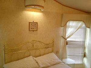 ein Schlafzimmer mit einem Bett und einem Fenster in der Unterkunft The Wolds Vogue II 6 Berth Central Heated in Ingoldmells