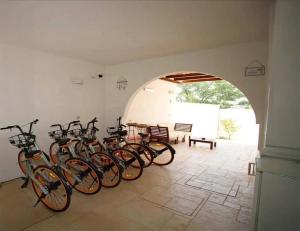 a group of bikes parked in a room at Spacious House Near the Beach in San Pietro in San Pietro in Bevagna