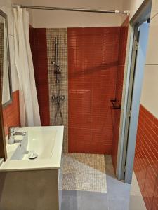 ein Badezimmer mit Dusche und weißem Waschbecken in der Unterkunft la petite maison in Céreste + 45 Fotos