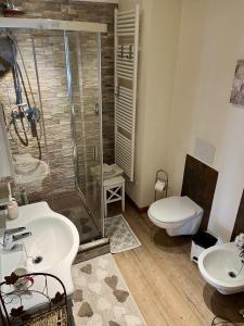 a bathroom with a shower and a toilet and a sink at Country Home B&B Il Melo in Vicenza