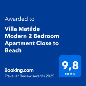 Certifikát, ocenenie alebo iný dokument vystavený v ubytovaní Villa Matilde Modern 2 Bedroom Apartment Close to Beach