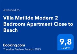 Certifikát, ocenenie alebo iný dokument vystavený v ubytovaní Villa Matilde Modern 2 Bedroom Apartment Close to Beach