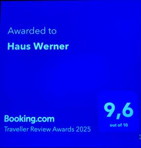 Certifikát, ocenenie alebo iný dokument vystavený v ubytovaní Haus Werner