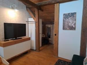 una sala de estar con TV de pantalla plana en un armario en Poddasze Stare Miasto, en Olsztyn