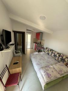 苏托莫雷Apartment Perutović的带床和沙发的客厅