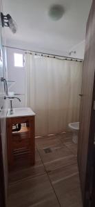 a bathroom with a sink and a toilet at Departamentos San Benito in Malargüe +29 photos