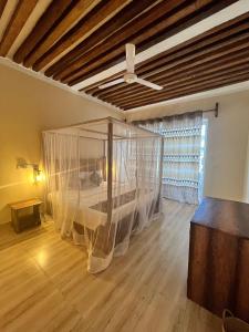 a bedroom with a bed with a mosquito net at DOGO E ILARIA Bed & Breakfast in Nungwi