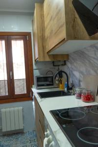 a kitchen with a sink and a microwave at El Refugio de Doña Jimena in Burgos
