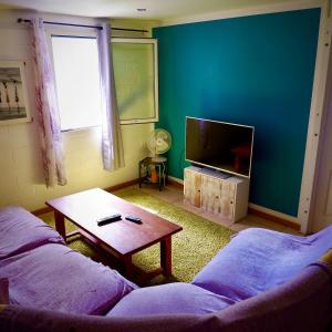 厄唐萨雷Kaz de pêcheur Les Bains的客厅里有一张沙发和一台电视