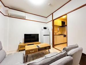 a living room with two couches and a television at Kongming House 孔明戸建て in Osaka