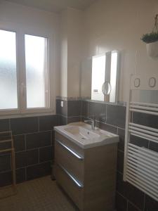 a bathroom with a sink and two windows at Le Vintage 14 in Bayeux +26 photos