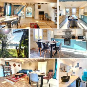 a collage of photos of a kitchen and a house at L 'Éco de la Rivière in Libourne