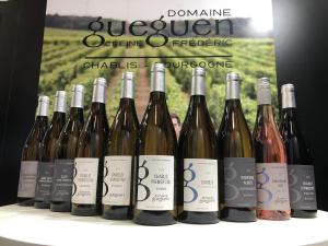 a row of wine bottles sitting on a shelf at Maison de Pauline, Chablis Vineyard in Préhy