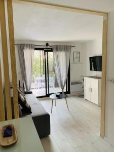 Μια τηλεόραση ή/και κέντρο ψυχαγωγίας στο Studio "Un jardin d'azur" avec Piscine de mai à septembre