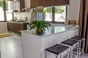 a kitchen with a potted plant sitting on a counter at 2 Spacious Lupsxury conor villa garden Parking group family gathering wedding in Gelugor
