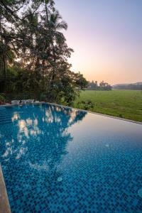 シオリムにあるLohonoStays Villa Maravilleの野原の景色を望むスイミングプール