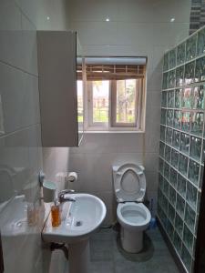 un baño con inodoro y lavabo en ORCHID PLACE DEVELOPMENT LIMITED, en Accra 41 fotos más