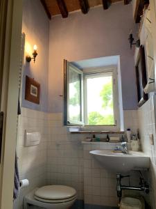 a bathroom with a sink and a toilet and a window at Casale in Maremma Podere Marino in Scansano