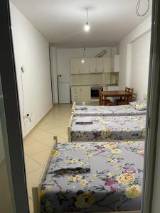 a group of four beds in a room at Arditi Apartment in Lezhë