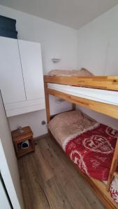a bunk bed in a room with a wooden floor at P2 au pied des Pistes La Joue du Loup in Le Dévoluy