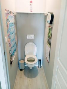 a small bathroom with a toilet in a stall at Magnifique bâtisse champenoise, jardins, billards, parking in Écury-sur-Coole +22 photos