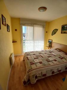 ein Schlafzimmer mit einem Bett und einem großen Fenster in der Unterkunft Appar bray-dunes in Bray-Dunes