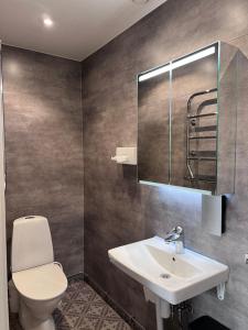 a bathroom with a toilet and a sink at Hotel Park Allé in Kristianstad