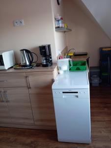 a white refrigerator in a kitchen with a counter at Agroturystyka Pokoje u Zosi in Odrowąż +10 photos