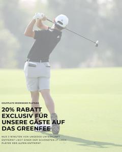 a man swinging a golf club on a golf course at Ferienwohnungen Lukaserhof in Mieming