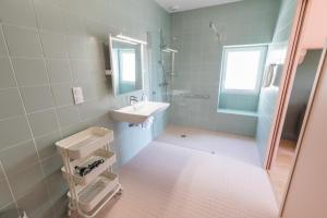 a bathroom with a sink and a shower at Jouandeou in Donzacq +33 photos