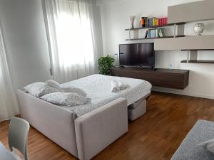 salon z łóżkiem i telewizorem z płaskim ekranem w obiekcie Alle 4 Stagioni - Appartamento 3 w Rimini
