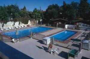 een groot zwembad in een tuin met stoelen bij La Pineta in Albenga